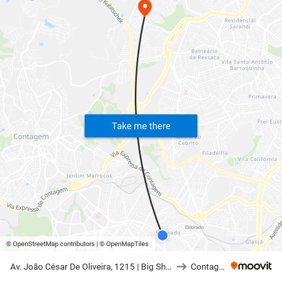 Av. João César De Oliveira, 1215 | Big Shopping to Contagem map