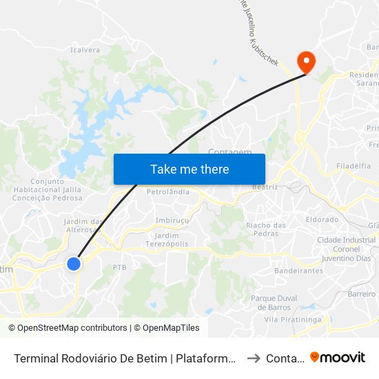 Terminal Rodoviário De Betim | Plataforma B2 - Sentido Bairro to Contagem map