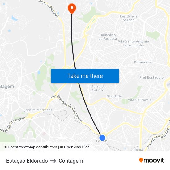 Estação Eldorado to Contagem map