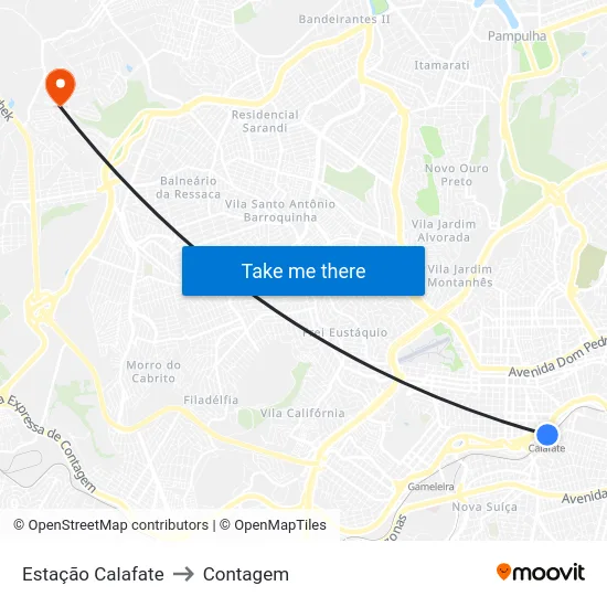 Estação Calafate to Contagem map