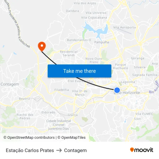 Estação Carlos Prates to Contagem map