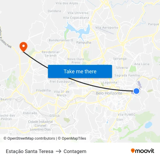 Estação Santa Teresa to Contagem map