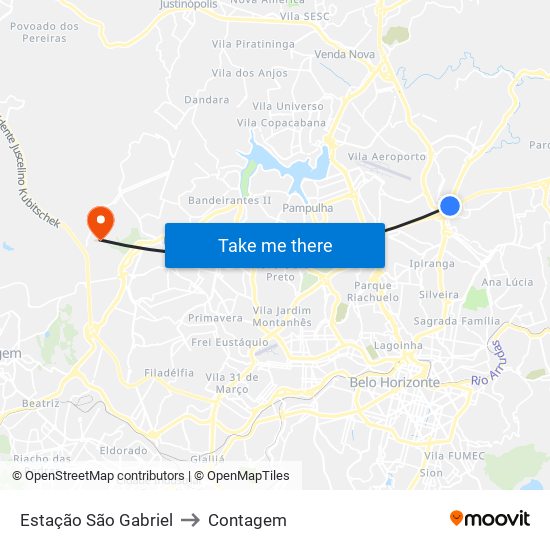 Estação São Gabriel to Contagem map