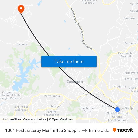 1001 Festas/Leroy Merlin/Itaú Shopping to Esmeraldas map