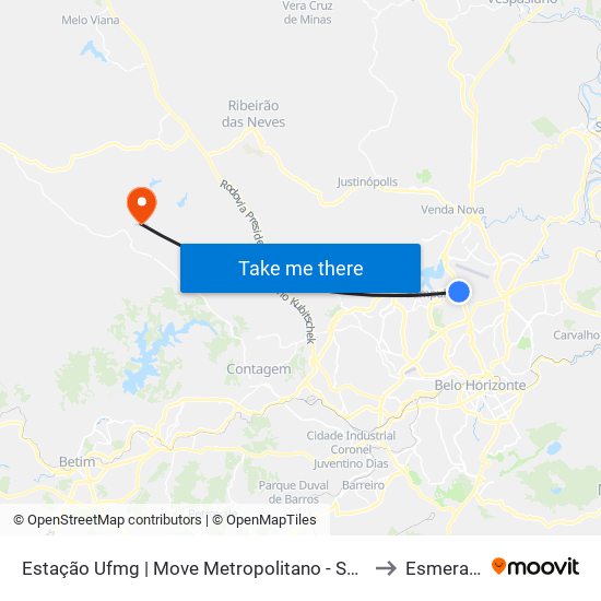Estação Ufmg | Move Metropolitano - Sentido Centro to Esmeraldas map
