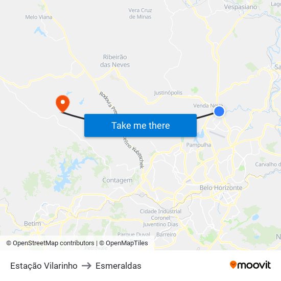 Estação Vilarinho to Esmeraldas map