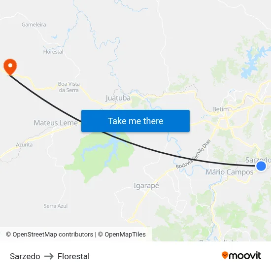Sarzedo to Florestal map