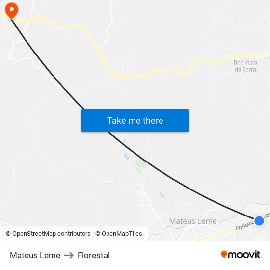 Mateus Leme to Florestal map