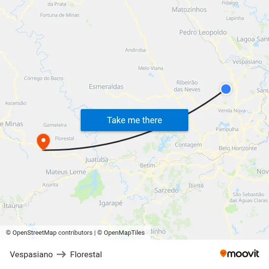 Vespasiano to Florestal map
