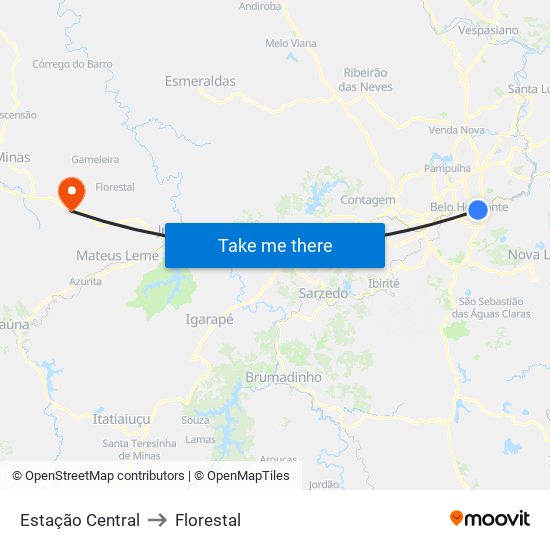 Estação Central to Florestal map