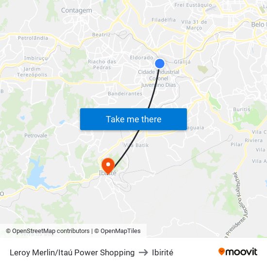 Leroy Merlin/Itaú Power Shopping to Ibirité map