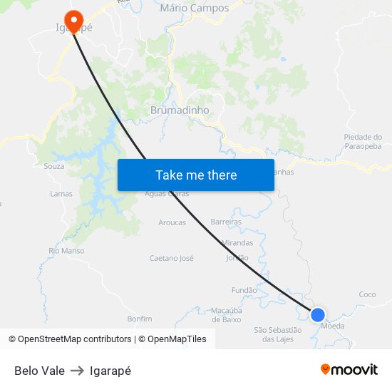 Belo Vale to Igarapé map