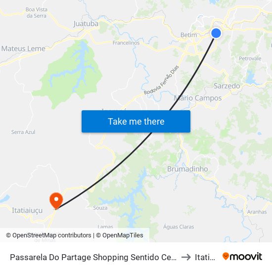 Passarela Do Partage Shopping Sentido Centro De Betim/Br-381 to Itatiaiuçu map