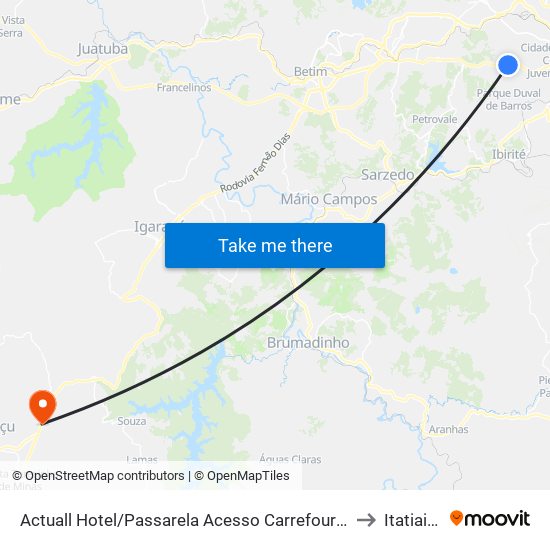 Actuall Hotel/Passarela Acesso Carrefour Contagem to Itatiaiuçu map