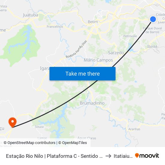 Estação Rio Nilo | Plataforma C - Sentido Metrô to Itatiaiuçu map