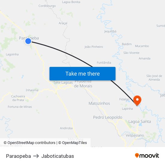 Paraopeba to Jaboticatubas map