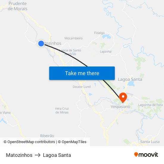 Matozinhos to Lagoa Santa map