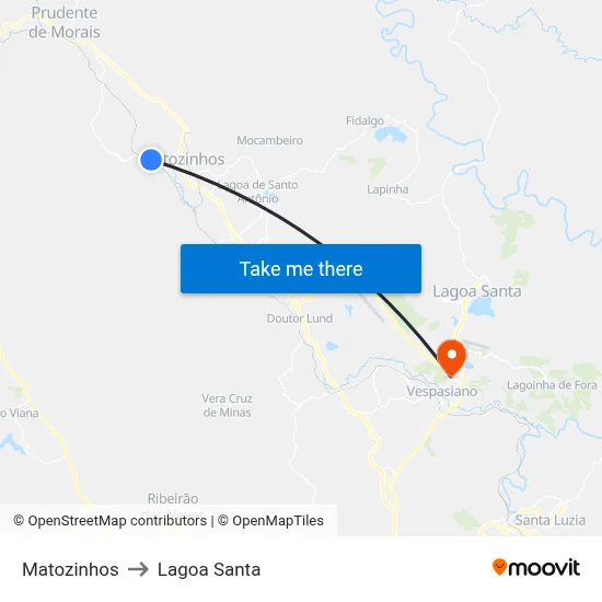 Matozinhos to Lagoa Santa map