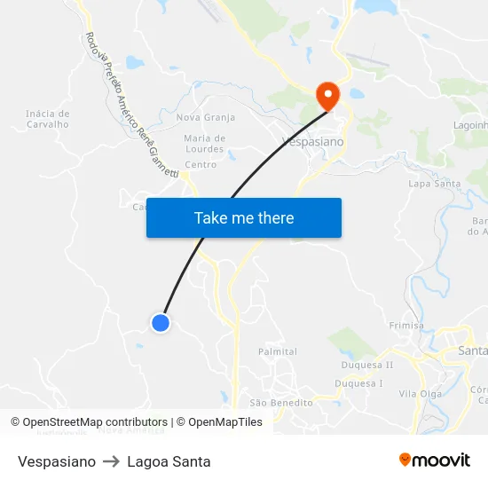 Vespasiano to Lagoa Santa map