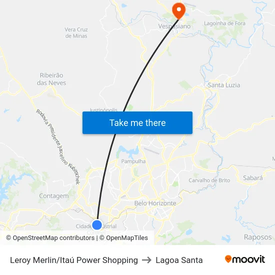 Leroy Merlin/Itaú Power Shopping to Lagoa Santa map