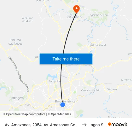 Av. Amazonas, 2054| Av. Amazonas Com Barbacena 3 to Lagoa Santa map