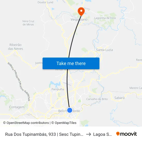 Rua Dos Tupinambás, 933 | Sesc Tupinambás 1 to Lagoa Santa map