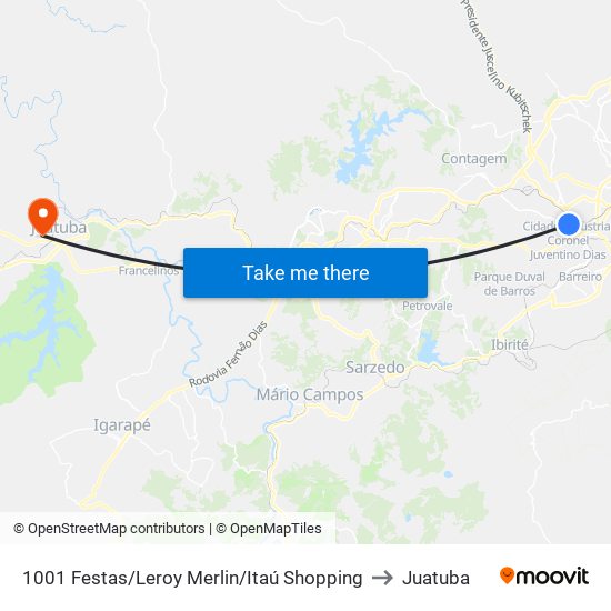 1001 Festas/Leroy Merlin/Itaú Shopping to Juatuba map