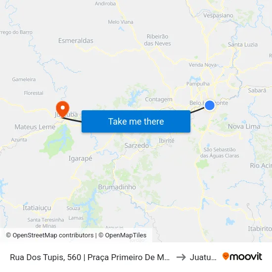 Rua Dos Tupis, 560 | Praça Primeiro De Maio 2 to Juatuba map