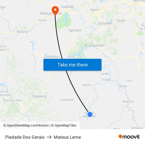 Piedade Dos Gerais to Mateus Leme map