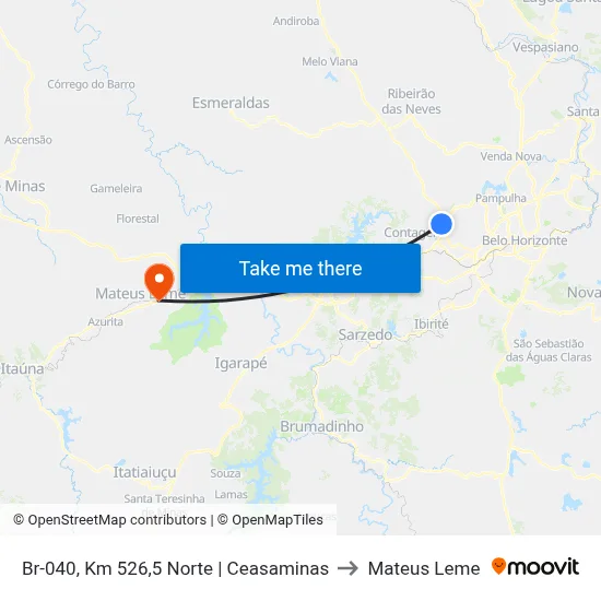 Br-040, Km 526,5 Norte | Ceasaminas to Mateus Leme map