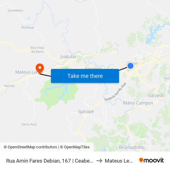 Rua Amin Fares Debian, 167 | Ceabe A to Mateus Leme map