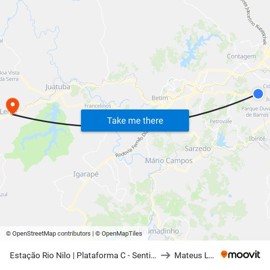 Estação Rio Nilo | Plataforma C - Sentido Metrô to Mateus Leme map