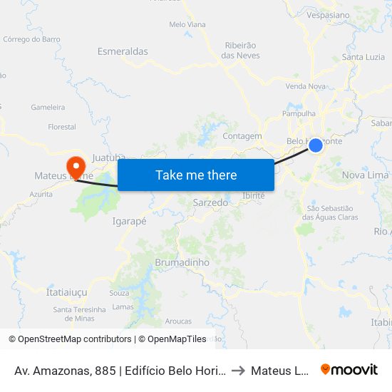 Av. Amazonas, 885 | Edifício Belo Horizonte 1 to Mateus Leme map