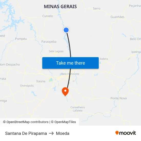 Santana De Pirapama to Moeda map