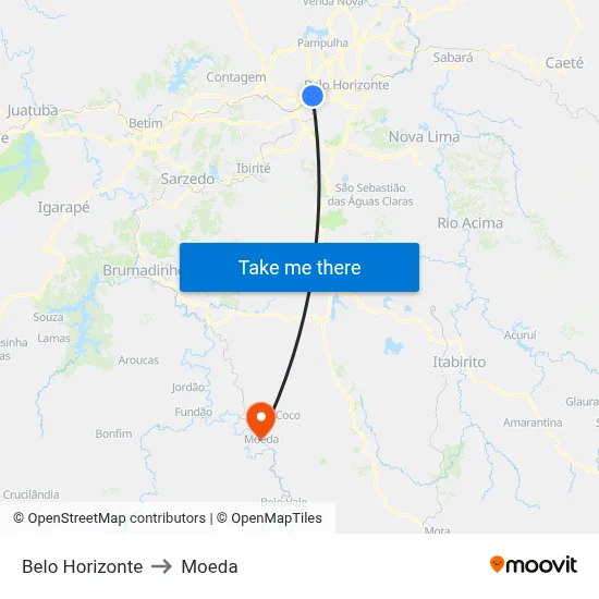 Belo Horizonte to Moeda map