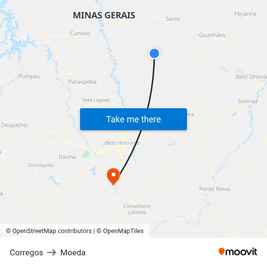 Corregos to Moeda map