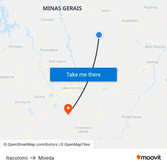 Itacolomi to Moeda map