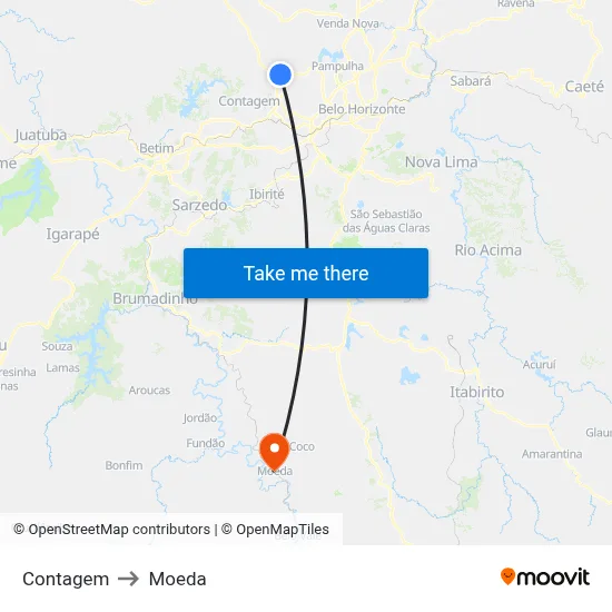 Contagem to Moeda map