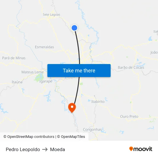 Pedro Leopoldo to Moeda map