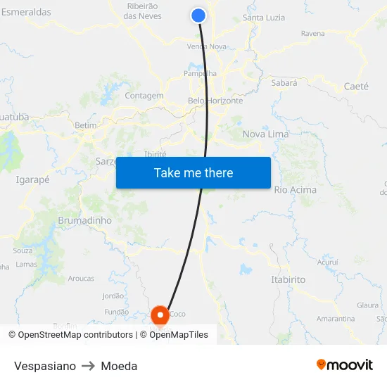Vespasiano to Moeda map