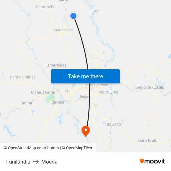 Funilândia to Moeda map