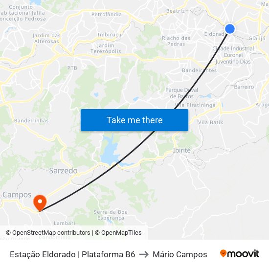 Estação Eldorado | Plataforma B6 to Mário Campos map