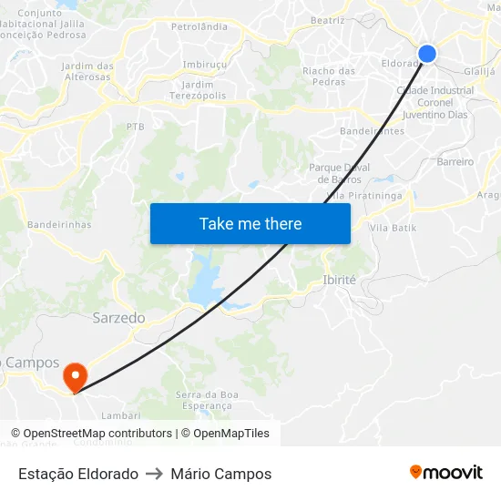 Estação Eldorado to Mário Campos map