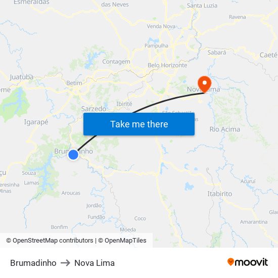 Brumadinho to Nova Lima map