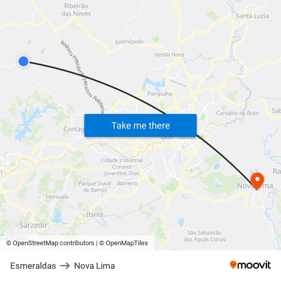 Esmeraldas to Nova Lima map