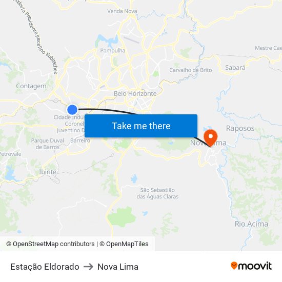 Estação Eldorado to Nova Lima map