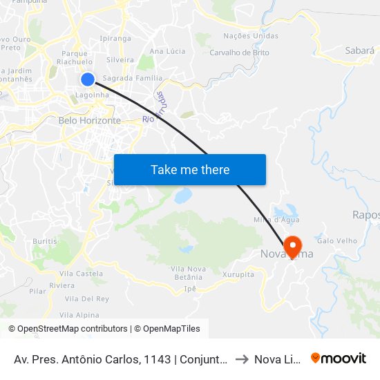 Av. Pres. Antônio Carlos, 1143 | Conjunto Iapi to Nova Lima map