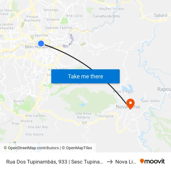 Rua Dos Tupinambás, 933 | Sesc Tupinambás 1 to Nova Lima map