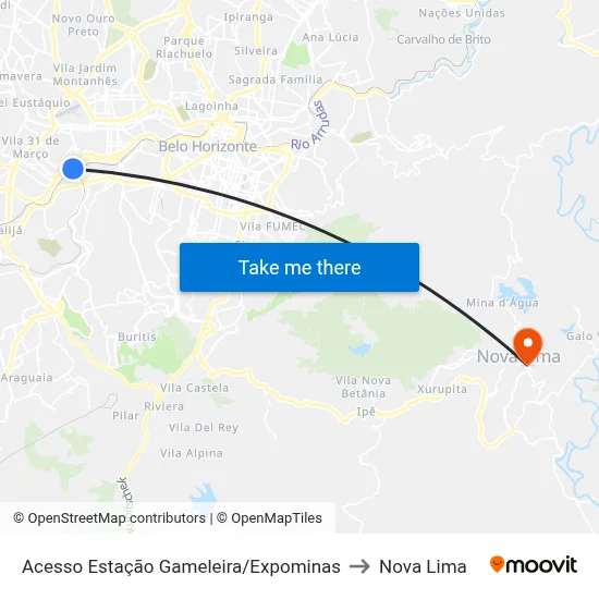 Acesso Estação Gameleira/Expominas to Nova Lima map