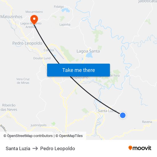Santa Luzia to Pedro Leopoldo map